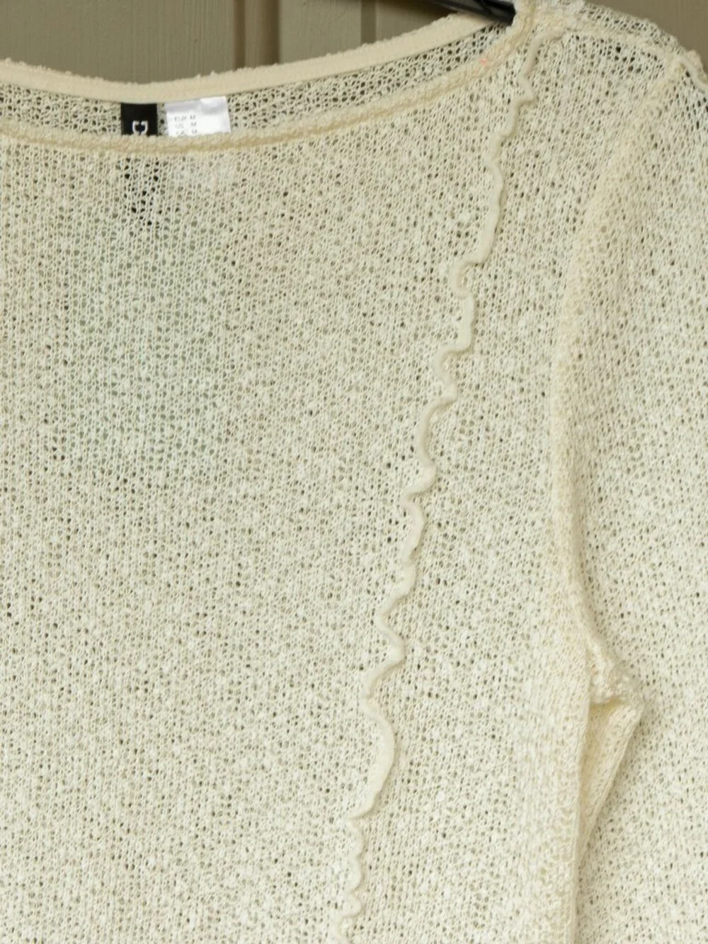H&M Mesh Top White Sheer Net 90s Rave Cyberpunk Long Sleeve Wide Neck Shirt